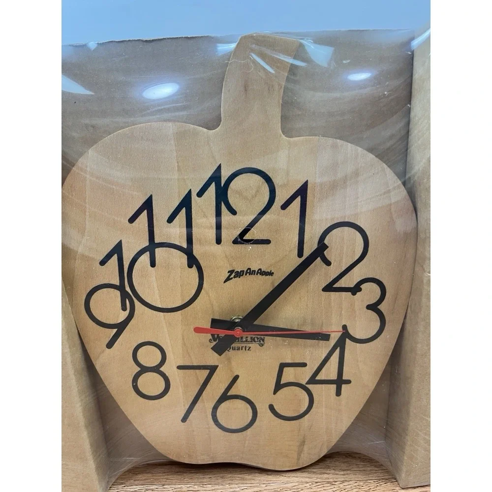 MCM Vintage Vermillion American Zap An Apple Wood Wall Clock NEW in Package